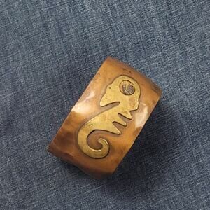 Primitive Seahorse Copper, Brass & Abalone Cuff Bracelet